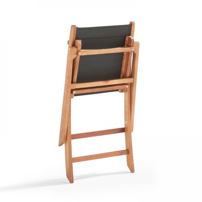 Lot de 2 chaises pliantes en bois d'eucalyptus + Textilène noir - 106564 - 3663095042224