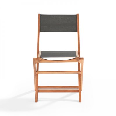 Lot de 2 chaises pliantes en bois d'eucalyptus et textilène noir - 106564 - 3663095042224