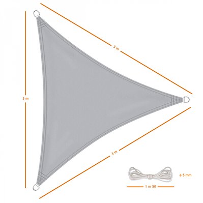 Voile d'ombrage triangulaire imperméable et anti-UV - 3 x 3 x 3 m - Gris - EGK2129 - 3662348038564