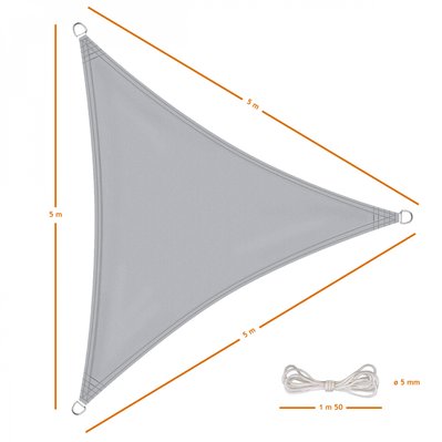 Voile d'ombrage triangulaire imperméable et anti-UV - 5x5x5 m - Gris - EGK2133 - 3662348038601