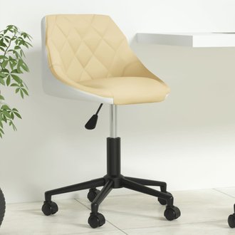 vidaXL Chaise de bureau pivotante Crème et blanc Similicuir