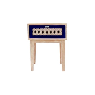 Table de chevet en bois, tiroir en rotin GIA - 227026 - 3760313247529