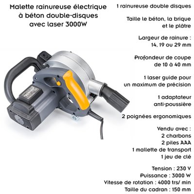 Mallette rainureuse électrique à béton double disques avec laser 3000W - 886 - 5902565276874