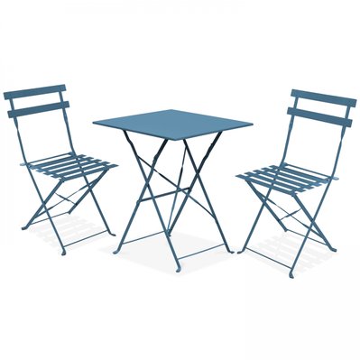 Table bistrot de jardin et 2 chaises acier bleu pacific - 106543 - 3663095042019