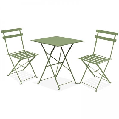 Table bistrot de jardin et 2 chaises acier vert cactus - 106542 - 3663095042002