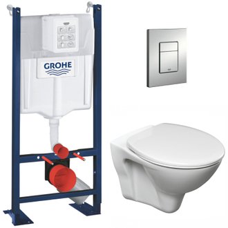 Grohe Pack WC Bâti Autoportant Rapid SL + WC suspendu Cersanit S-line Pro avec abattant + Plaque chrome mat (ProjectS-LinePro-5)