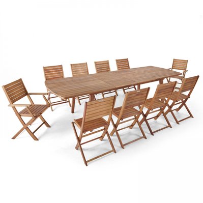 Ensemble table extensible, 8 chaises et 2 fauteuils bois d'eucalyptus - 106587 - 3663095042453