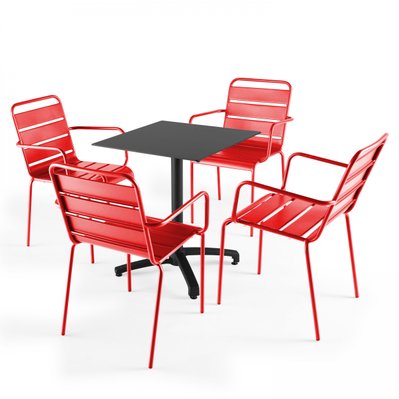 Table de jardin statifié 60x60cm noir et 4 fauteuils palavas rouge - 108135 - 3663095116116