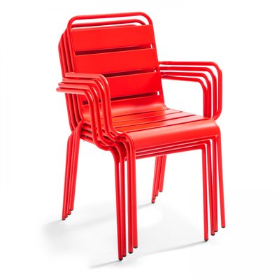 Table de jardin statifié 60x60cm noir et 4 fauteuils palavas rouge - 108135 - 3663095116116