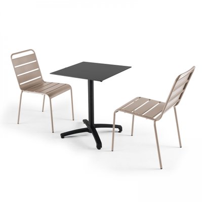 Ensemble table de jardin statifié noir et 2 chaises taupe 60 x 60 x 72 cm - 108172 - 3663095116451