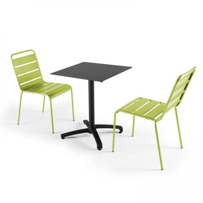 Ensemble table de jardin statifié noir et 2 chaises vert 60 x 60 x 72 cm - 108171 - 3663095116444