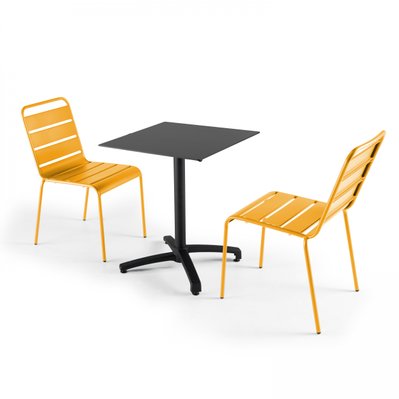 Ensemble table de jardin statifié noir et 2 chaises jaune 60 x 60 x 72 cm - 108173 - 3663095116468
