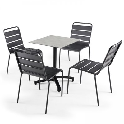 Table de jardin HPL 60 x 60cm beton clair et 4 chaises palavas gris - 108221 - 3663095116949