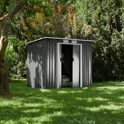 Tectake  Abri de jardin métal 2,7 m² toiture monopente - gris/blanc - 404522 - 4061173210241