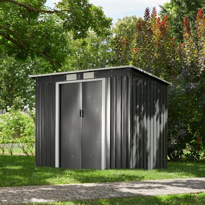 Tectake  Abri de jardin métal 2,7 m² toiture monopente - gris/blanc - 404522 - 4061173210241