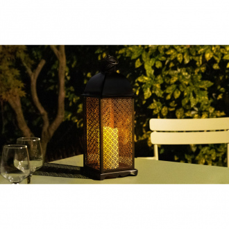 Lanterne solaire Marocaine - blanc chaud - 15,5 x 15,5 x 43 cm - noir