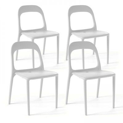 Lot 4 chaises plastiques polypropylène blanche - 106678 - 3663095043955