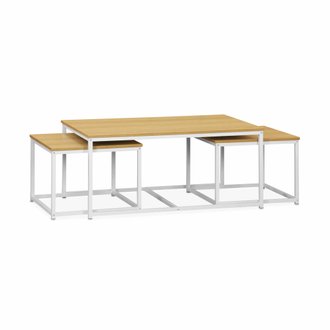 Lot de 3 tables gigognes métal blanc mat. décor bois - Loft -
