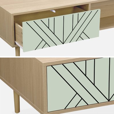 Table basse en décor bois et vert d'eau - Mika - 2 tiroirs. 2 espaces de rangement. L 120 x l 55 x H 40cm - 3760350651761 - 3760350651761