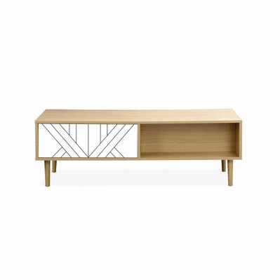 Table basse en décor bois et blanc - Mika - 2 tiroirs. 2 espaces de rangement. L 120 x l 55 x H 40cm - 3760350652126 - 3760350652126