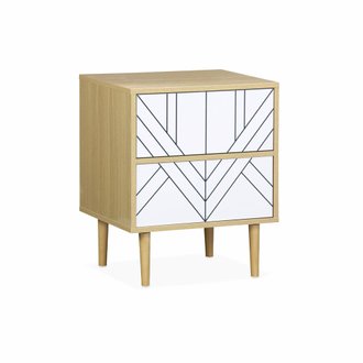 Table de chevet décor bois naturel et blanc - Mika - 2 tiroirs - L 48