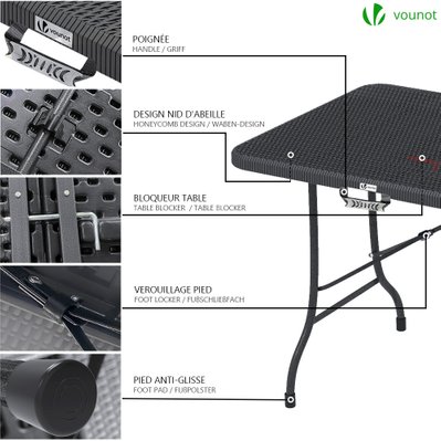 VOUNOT Ensemble de Table et bancs camping pliables 180cm HDPE Style Polyrotin noir - 6691615506455 - 6973424411681