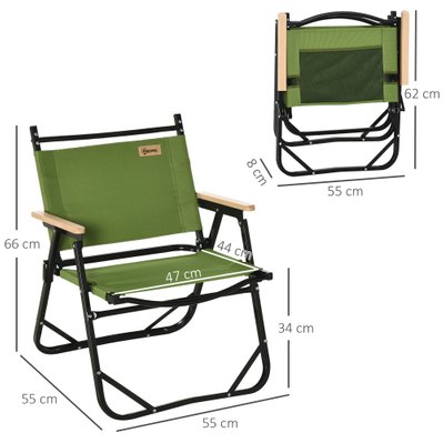 Lot de 2 chaises de jardin camping pliables alu. bois polyester vert - A20-255 - 3662970104231