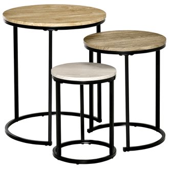 Lot de 3 tables basses rondes gigognes encastrables aspect bois clair