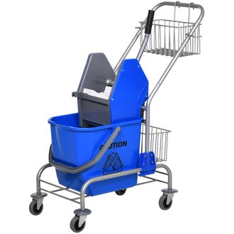 Chariot de lavage chariot de nettoyage professionnel en acier presse à mâchoire seau + rangements bleu