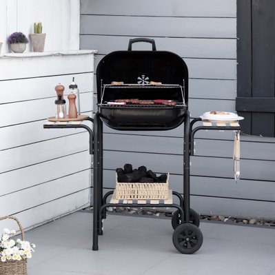 Barbecue à charbon 3 étagères - nombreux accessoires - acier émaillé noir - 846-096 - 3662970107652