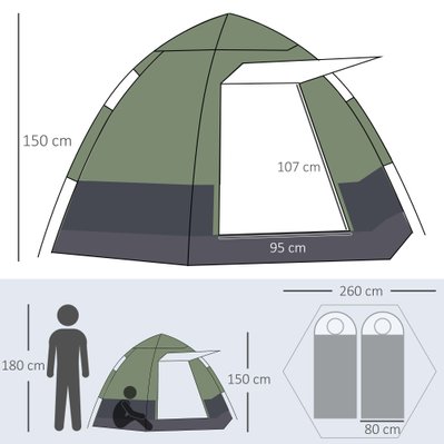 Tente de camping pop-up 3-4 personnes fibre verre polyester - A20-128GN - 3662970102855