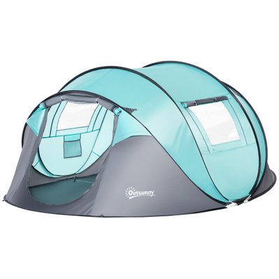 Tente de camping pop-up 3-4 personnes fibre verre polyester bleu gris - A20-261 - 3662970103340