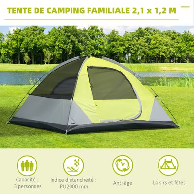 Tente de camping 3 pers. fibre verre polyester gris vert - A20-279 - 3662970106716