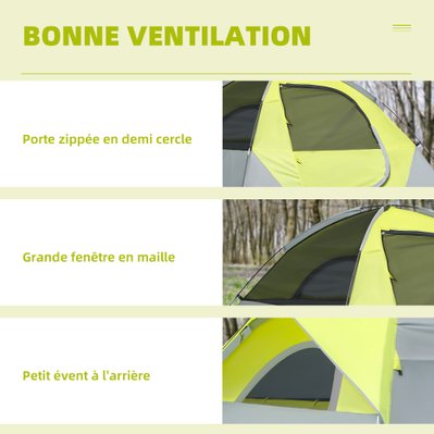 Tente de camping 3 pers. fibre verre polyester gris vert - A20-279 - 3662970106716