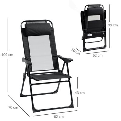 Lot de 2 chaises de jardin camping pliables acier textilène noir - 84B-902BK - 3662970088135