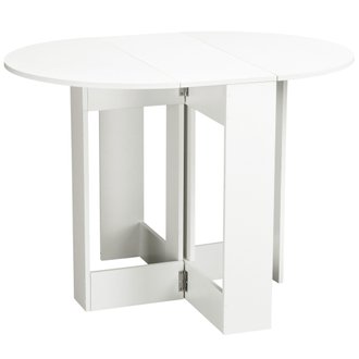 Table pliable compacte avec rangements châssis acier blanc aspect chêne clair