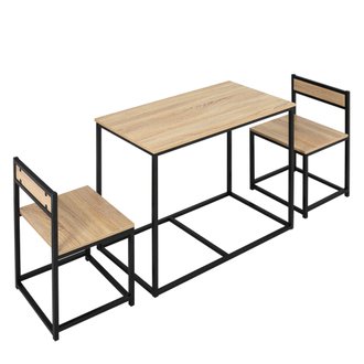 Ensemble table 2 chaises style industriel métal noir aspect chêne clair