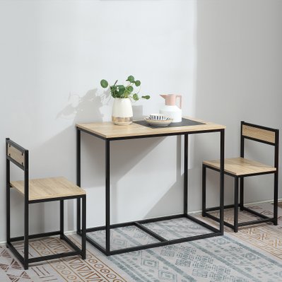 Ensemble table 2 chaises style industriel métal noir aspect chêne clair - 835-459 - 3662970090947
