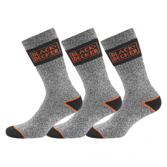 Pack de 3 paires de chaussettes hautes de travail TEK Black&Decker - gris chiné/noir/orange