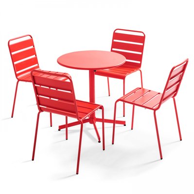 Palavas - Table ronde 70 cm plateau inclinable et 4 chaises rouge - 107894 - 3663095113481