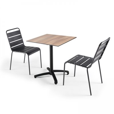 Ensemble table de jardin statifié chene clair et 2 chaises grises 70 x 70 x 72 cm - 108162 - 3663095116352