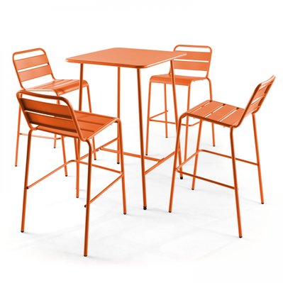 Palavas - Table de bar et 4 chaises hautes orange - 106199 - 3663095038364