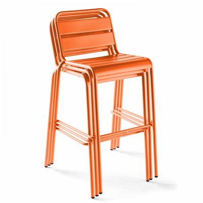 Palavas - Table de bar et 4 chaises hautes en métal orange - 106199 - 3663095038364