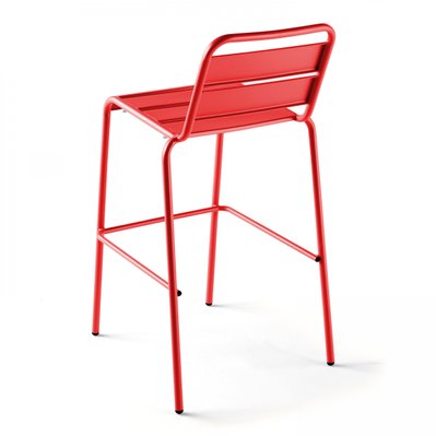 Palavas - Table de bar et 2 chaises hautes en métal rouge - 105929 - 3663095036711