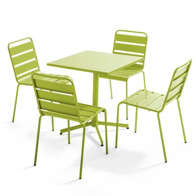 Palavas - Table carée 70 cm plateau inclinable et 4 chaises vert - 107888 - 3663095113429