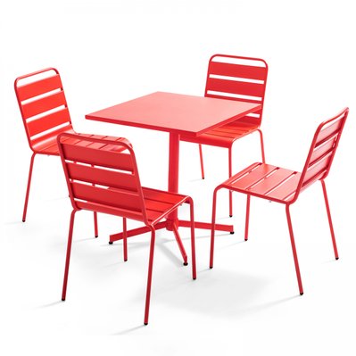 Palavas - Table carée 70 cm plateau inclinable et 4 chaises rouge - 107885 - 3663095113399