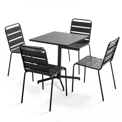 Palavas - Table carée 70 cm plateau inclinable et 4 chaises anthracite - 107884 - 3663095113382