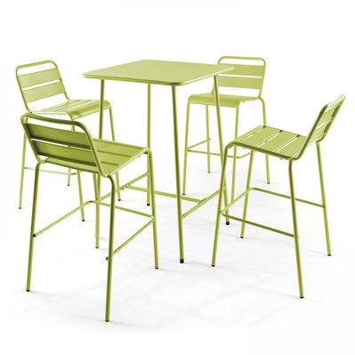 Palavas - Table de bar et 4 chaises hautes en métal vert - 106201 - 3663095038388