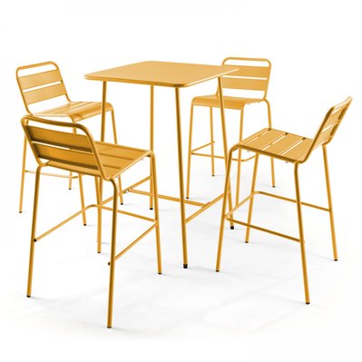 Ensemble table de bar et 4 chaises hautes en métal jaune 70 x 70 x 105 cm - 106203 - 3663095038401