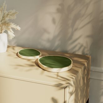 TREVISE - Set de 2 plateaux en bois et peinture céramique vert kaki